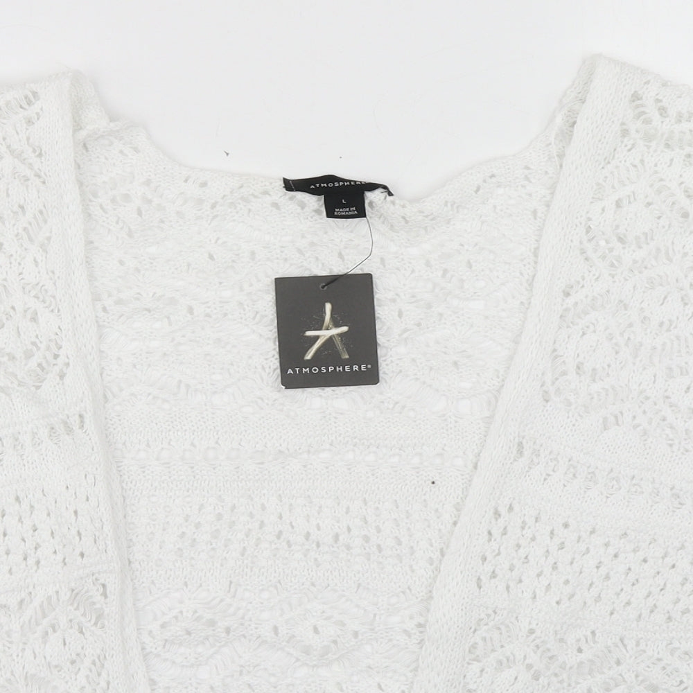 Atmosphere Womens White V-Neck  Cotton Cardigan Jumper Size 14