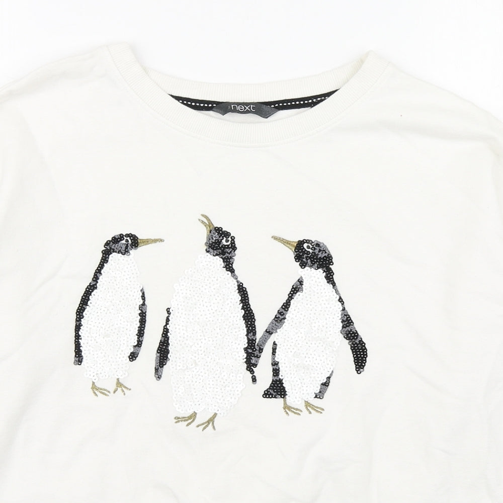NEXT Womens White  Cotton Pullover Sweatshirt Size 12   - Penguin
