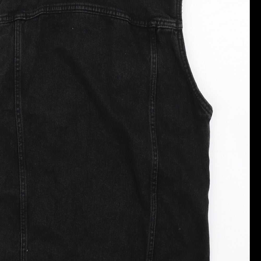 Pull & Bear Mens Black   Gilet Jacket Size M  Button - Distressed