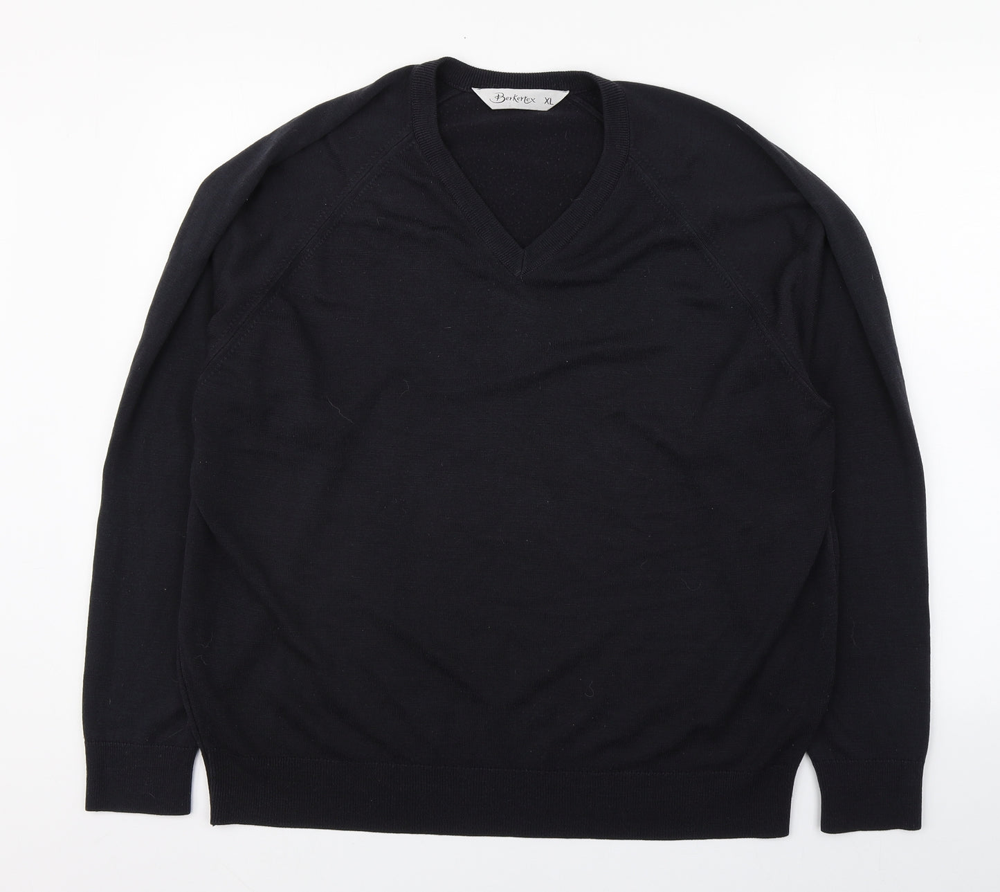 Berkertex Mens Black V-Neck  Acrylic Pullover Jumper Size XL
