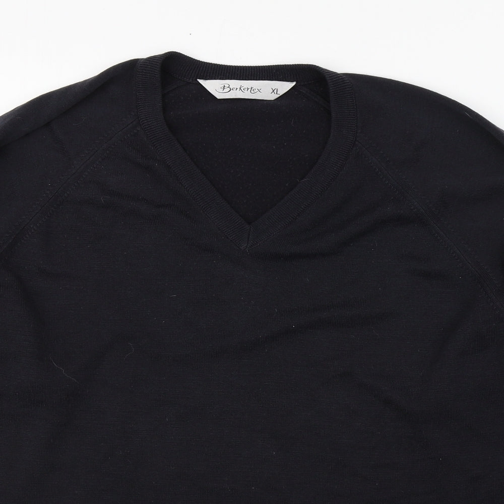 Berkertex Mens Black V-Neck  Acrylic Pullover Jumper Size XL