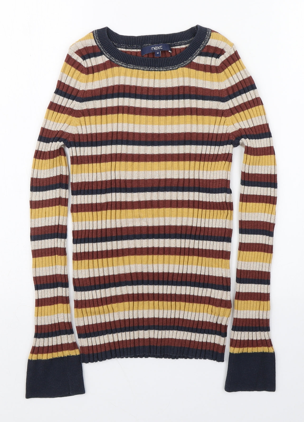NEXT Womens Multicoloured Round Neck Striped Nylon Pullover Jumper Size 10