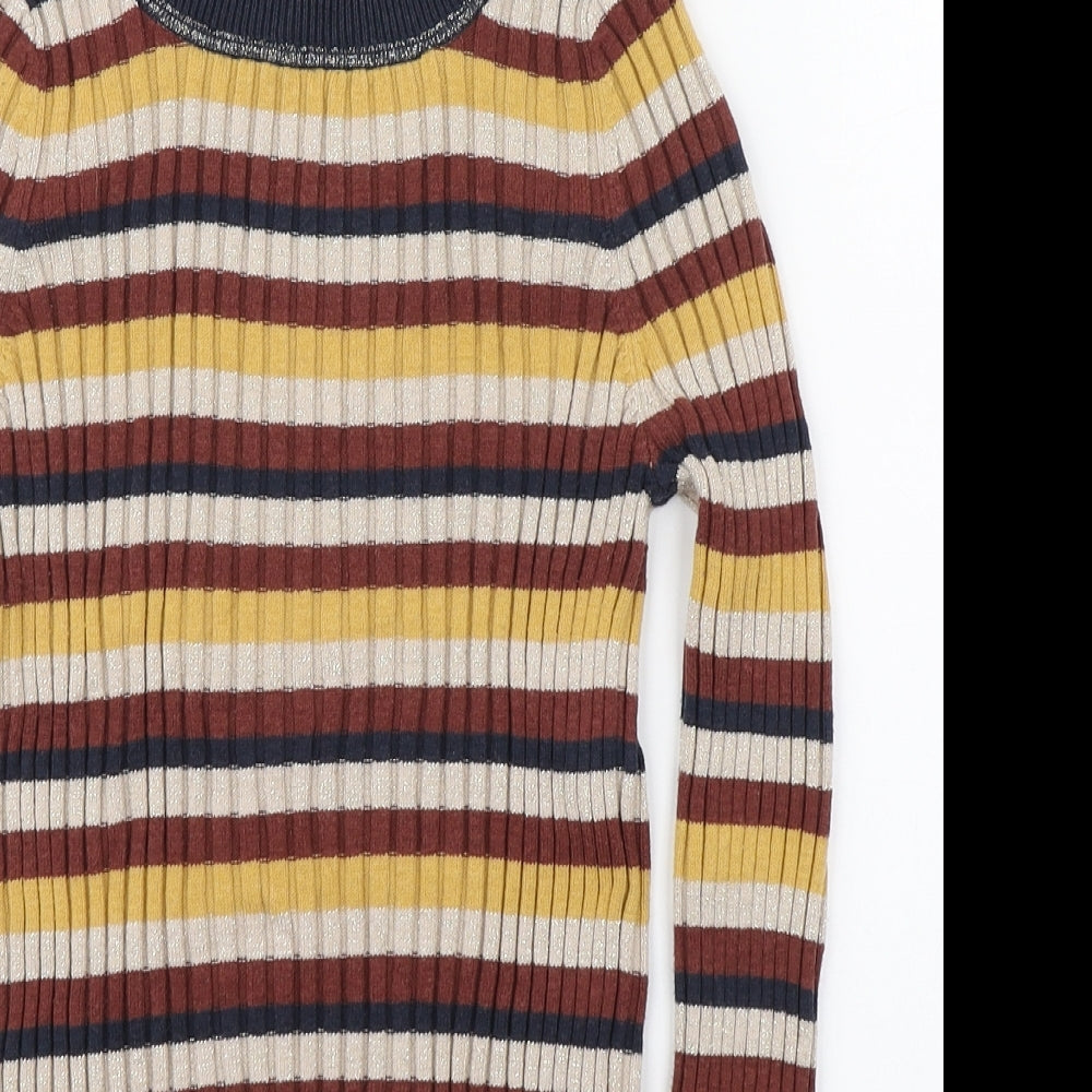 NEXT Womens Multicoloured Round Neck Striped Nylon Pullover Jumper Size 10