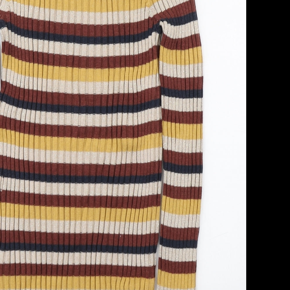NEXT Womens Multicoloured Round Neck Striped Nylon Pullover Jumper Size 10
