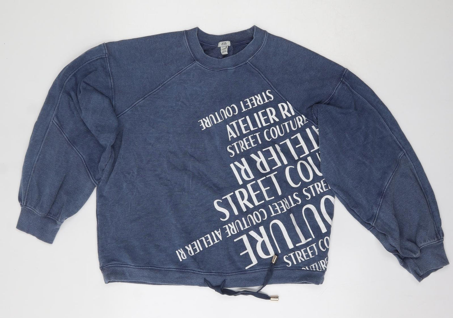 River Island Womens Blue  Cotton Pullover Sweatshirt Size 2   - Street Couture
