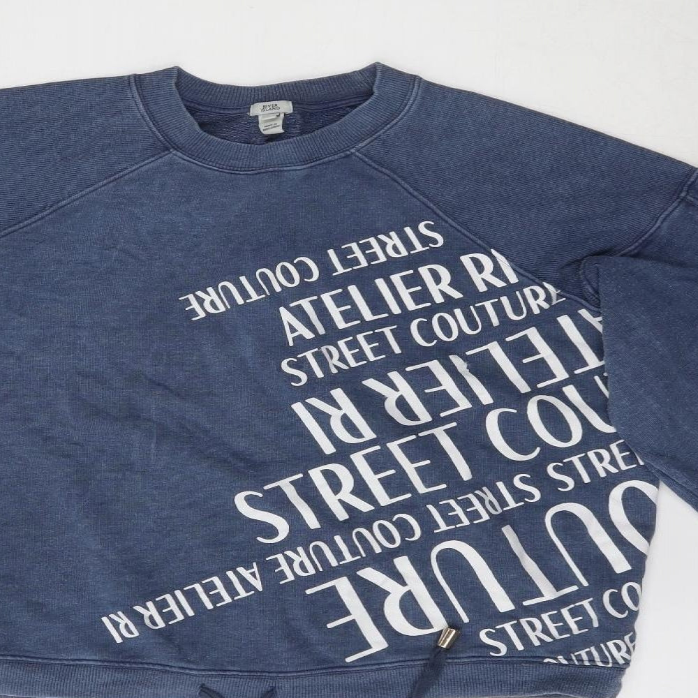 River Island Womens Blue  Cotton Pullover Sweatshirt Size 2   - Street Couture