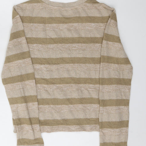 Marks and Spencer Womens Beige Striped Polyester Pullover Sweatshirt Size 8