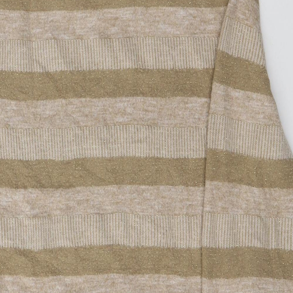 Marks and Spencer Womens Beige Striped Polyester Pullover Sweatshirt Size 8