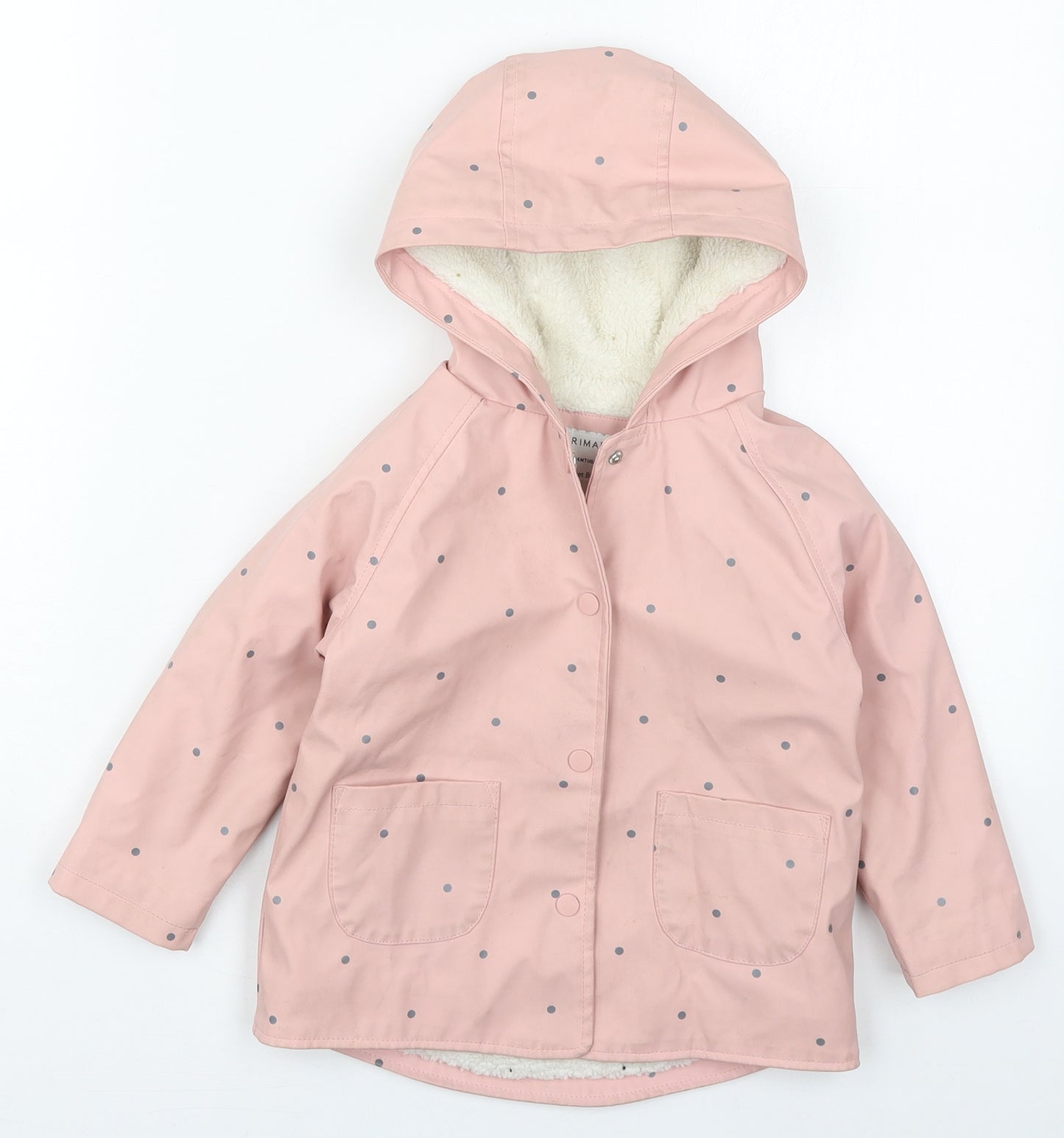 Primark Girls Pink Polka Dot  Basic Coat Coat Size 18-24 Months   Zip