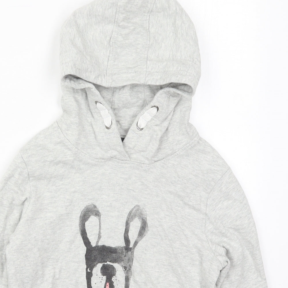 NEXT Girls Grey  Cotton Pullover Hoodie Size 9 Years  Pullover - I Only Speak Frenchie