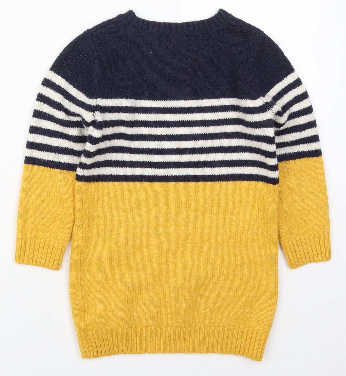 F&F Girls Yellow Striped Acrylic Jumper Dress  Size 4-5 Years  Crew Neck Pullover - Heart