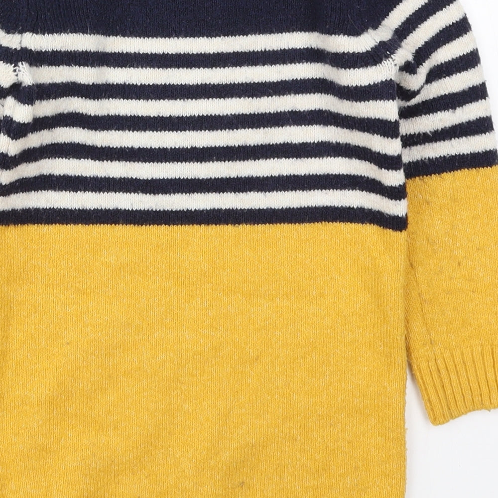 F&F Girls Yellow Striped Acrylic Jumper Dress  Size 4-5 Years  Crew Neck Pullover - Heart