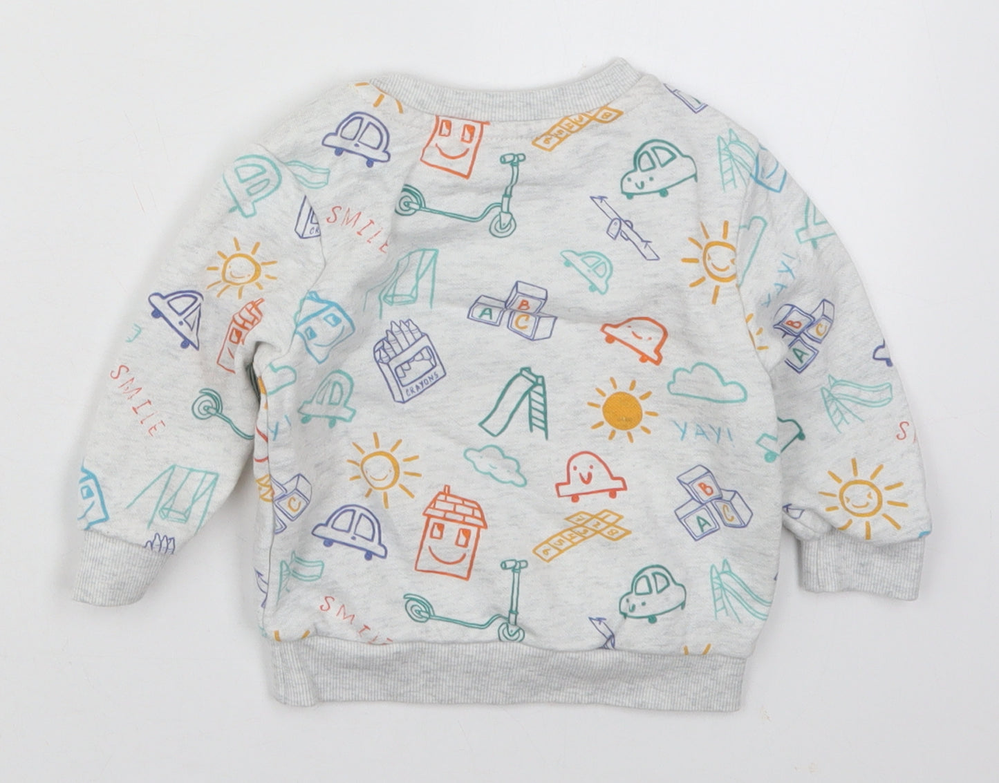 Primark Boys Grey  Cotton Basic T-Shirt Size 9-12 Months Crew Neck Pullover - Smile Cars Playground