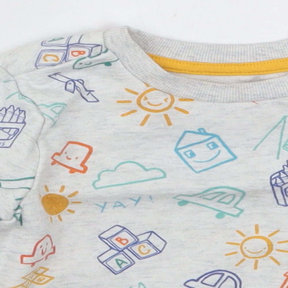 Primark Boys Grey  Cotton Basic T-Shirt Size 9-12 Months Crew Neck Pullover - Smile Cars Playground