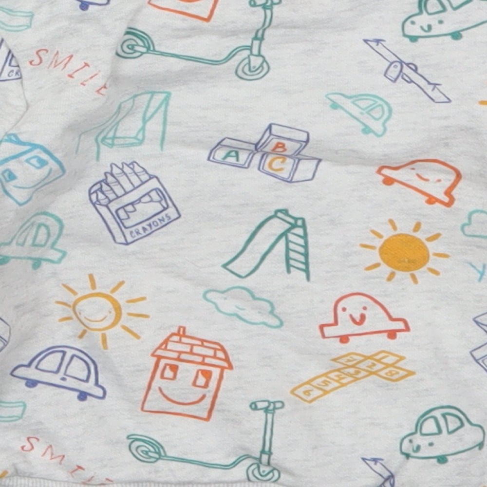 Primark Boys Grey  Cotton Basic T-Shirt Size 9-12 Months Crew Neck Pullover - Smile Cars Playground