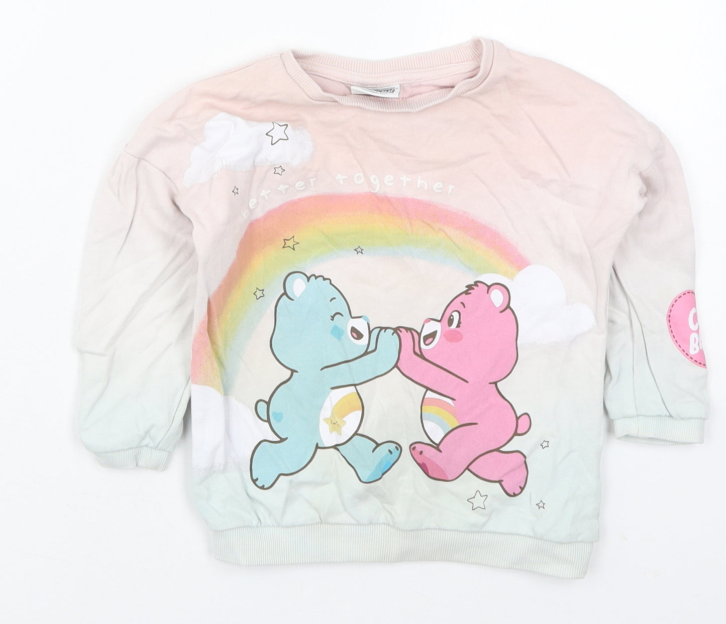 Tesco Girls Pink  Cotton Basic T-Shirt Size 18-24 Months Crew Neck Pullover - Care Bears