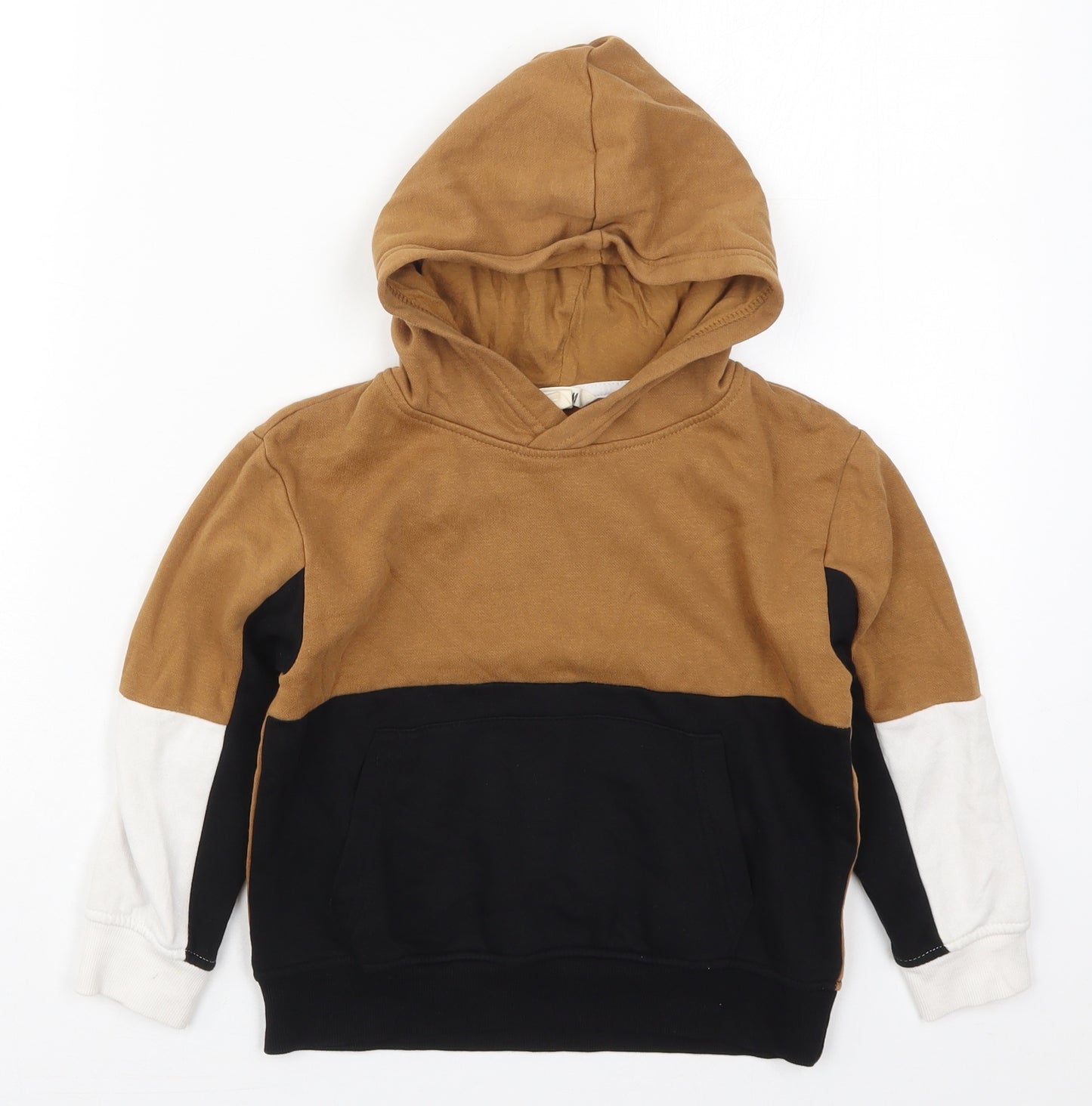 H&M Boys Brown Colourblock Cotton Pullover Hoodie Size 4-5 Years  Pullover