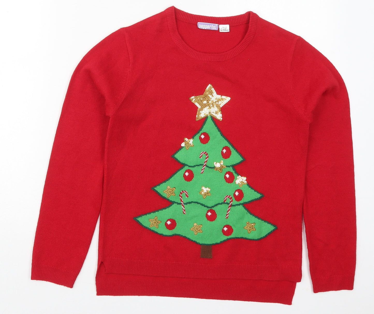 Pepperts Girls Red Crew Neck  Acrylic Pullover Jumper Size 10-11 Years  Pullover - Christmas Tree