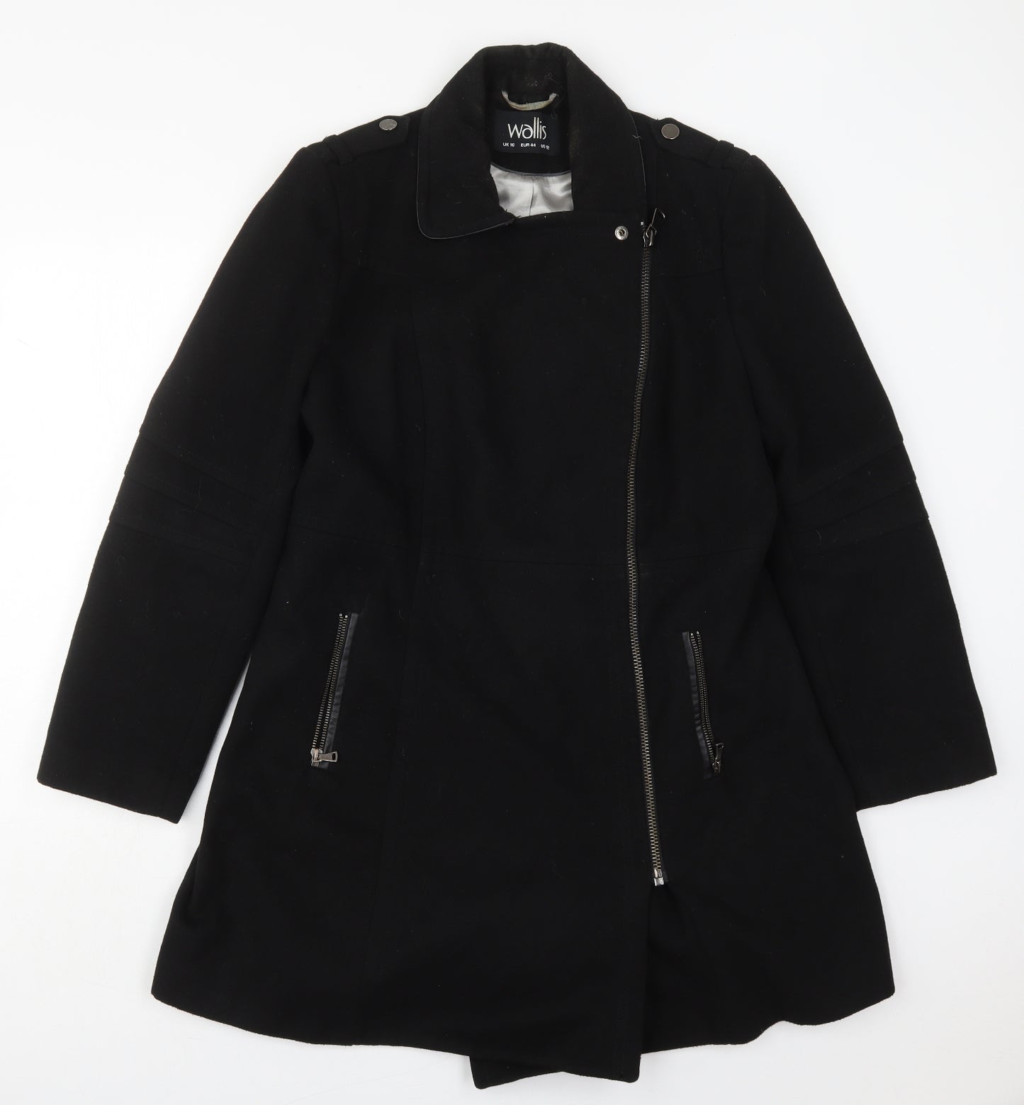Wallis Womens Black   Pea Coat Coat Size 16  Zip