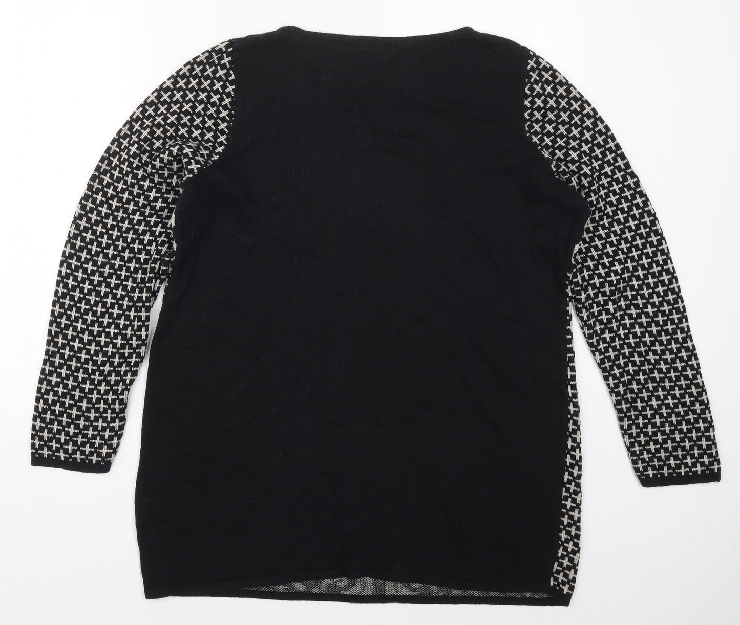 George Womens Black Round Neck Geometric Cotton Pullover Jumper Size 16