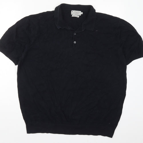 TU Mens Black  Cotton  Polo Size 2XL V-Neck Pullover
