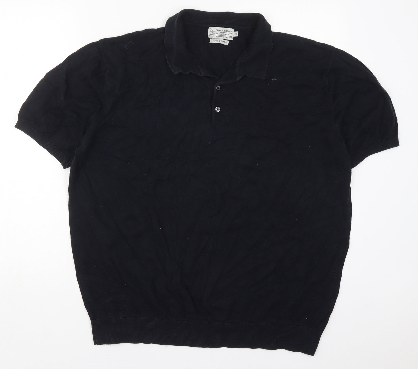 TU Mens Black  Cotton  Polo Size 2XL V-Neck Pullover