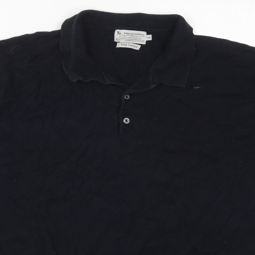 TU Mens Black  Cotton  Polo Size 2XL V-Neck Pullover