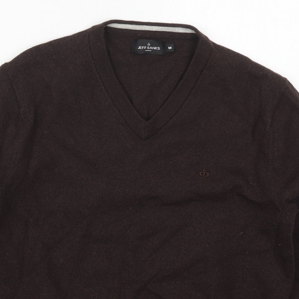 Jeff Banks Mens Brown V-Neck  Wool Pullover Jumper Size M