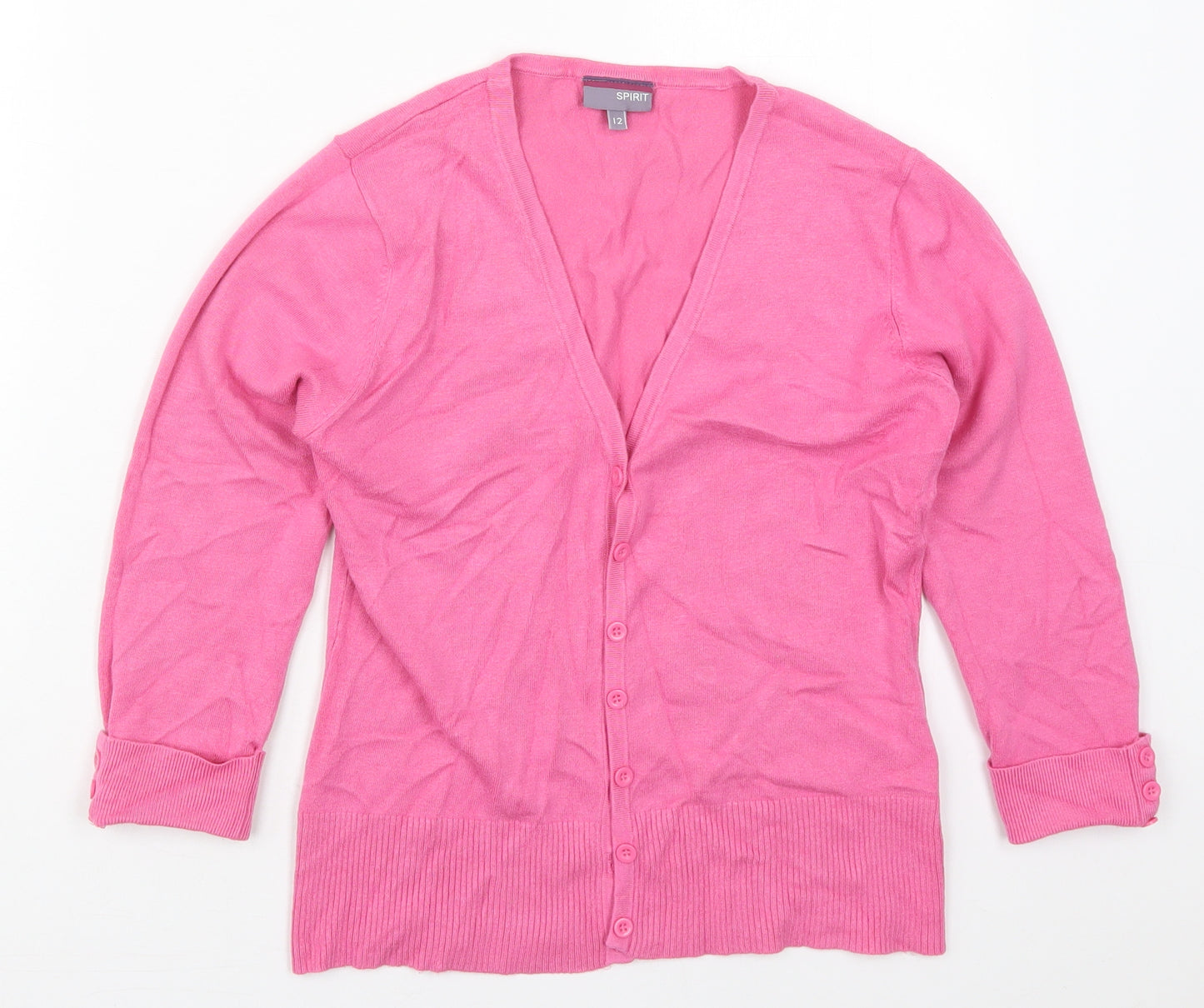 Spirit Womens Pink V-Neck  Viscose Cardigan Jumper Size 12