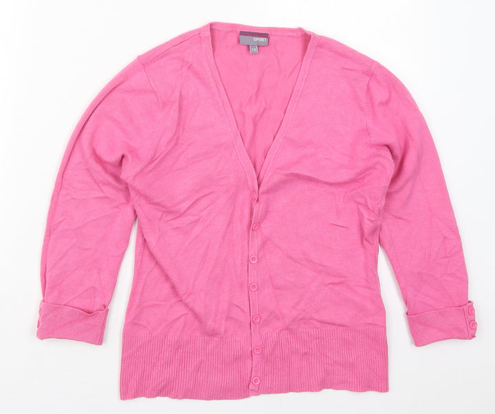 Spirit Womens Pink V-Neck  Viscose Cardigan Jumper Size 12