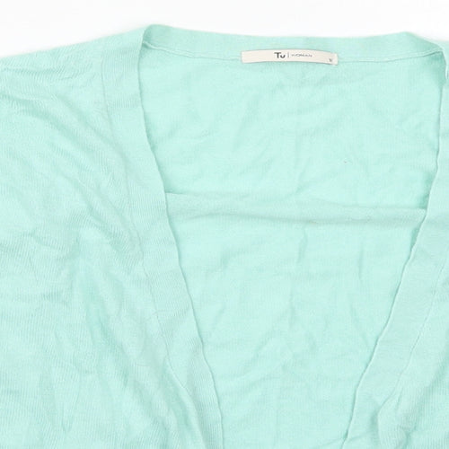 TU Womens Green V-Neck  Nylon Cardigan Jumper Size 12