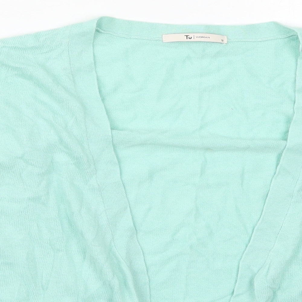 TU Womens Green V-Neck  Nylon Cardigan Jumper Size 12