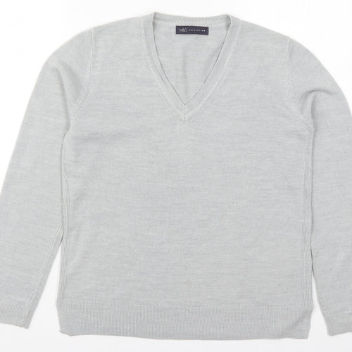 Marks and Spencer Womens Grey V-Neck  Acrylic Pullover Jumper Size 12