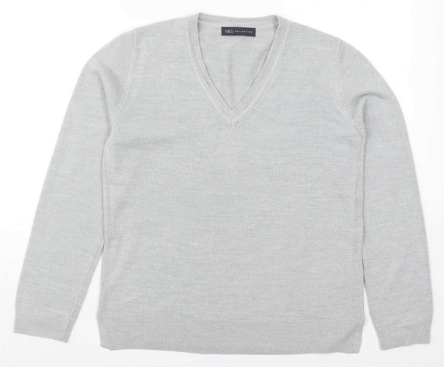 Marks and Spencer Womens Grey V-Neck  Acrylic Pullover Jumper Size 12