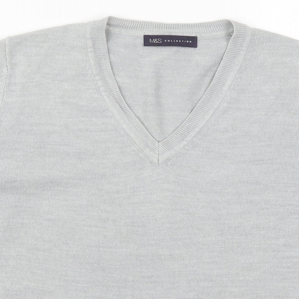 Marks and Spencer Womens Grey V-Neck  Acrylic Pullover Jumper Size 12