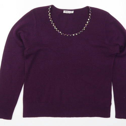 Bonmarché Womens Purple Round Neck  Acrylic Pullover Jumper Size M