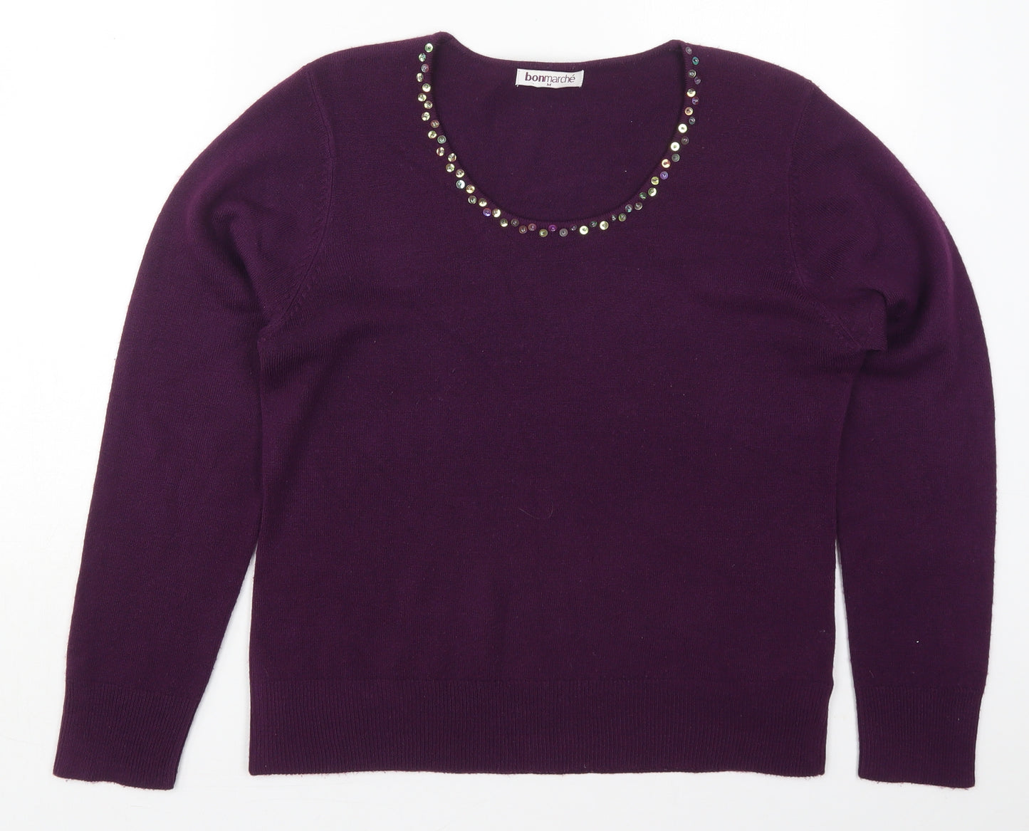 Bonmarché Womens Purple Round Neck  Acrylic Pullover Jumper Size M