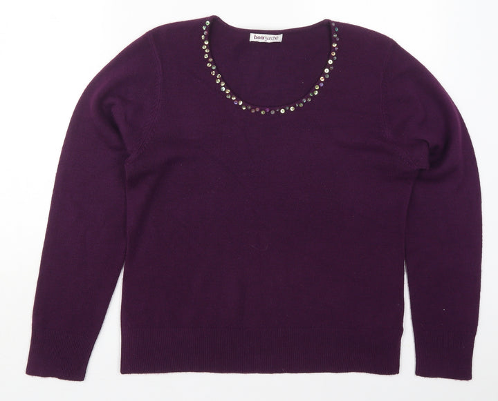 Bonmarché Womens Purple Round Neck  Acrylic Pullover Jumper Size M