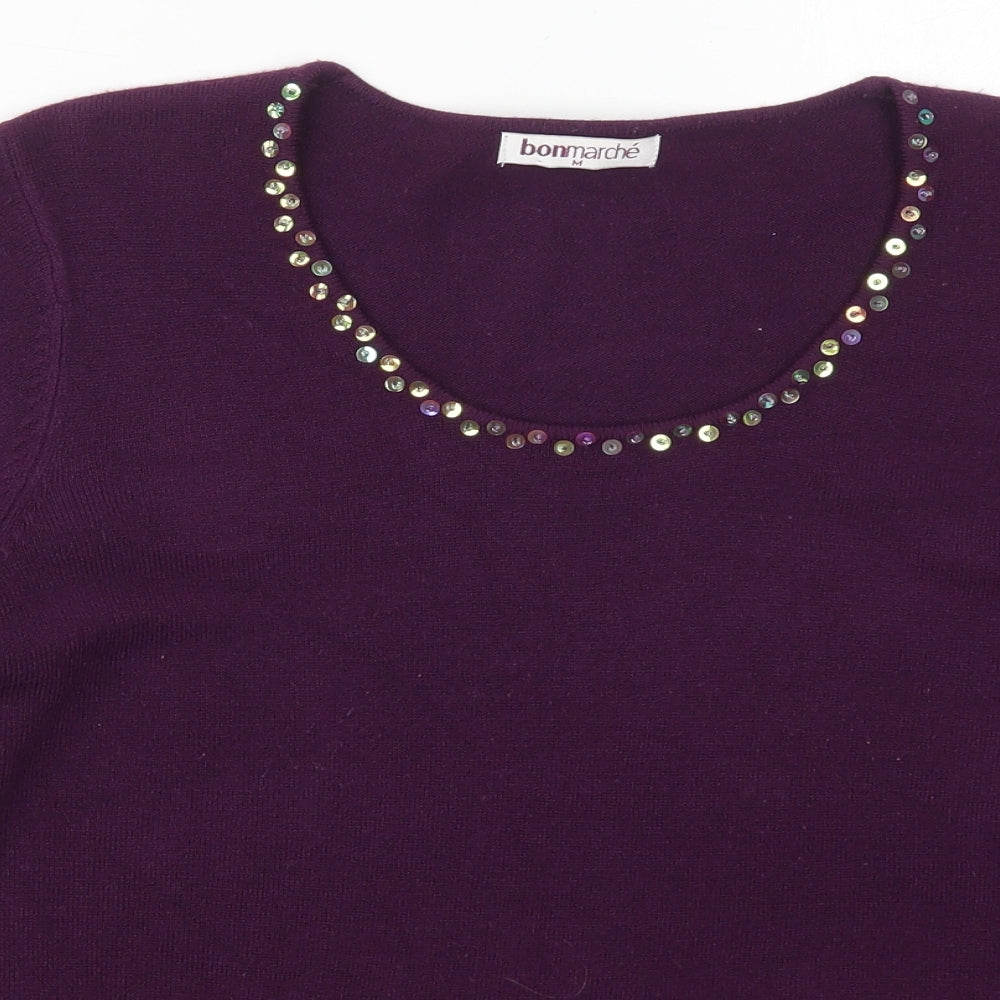 Bonmarché Womens Purple Round Neck  Acrylic Pullover Jumper Size M