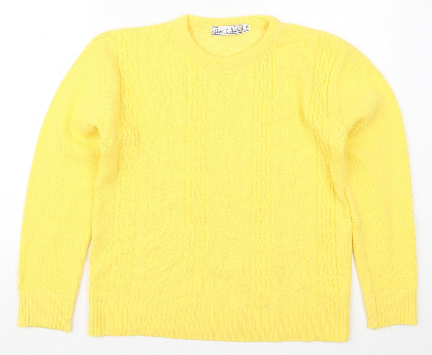 Pure & Natural Womens Yellow Crew Neck  Acrylic Pullover Jumper Size S