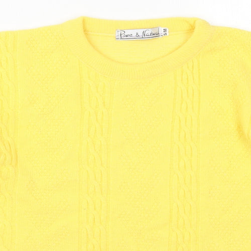 Pure & Natural Womens Yellow Crew Neck  Acrylic Pullover Jumper Size S