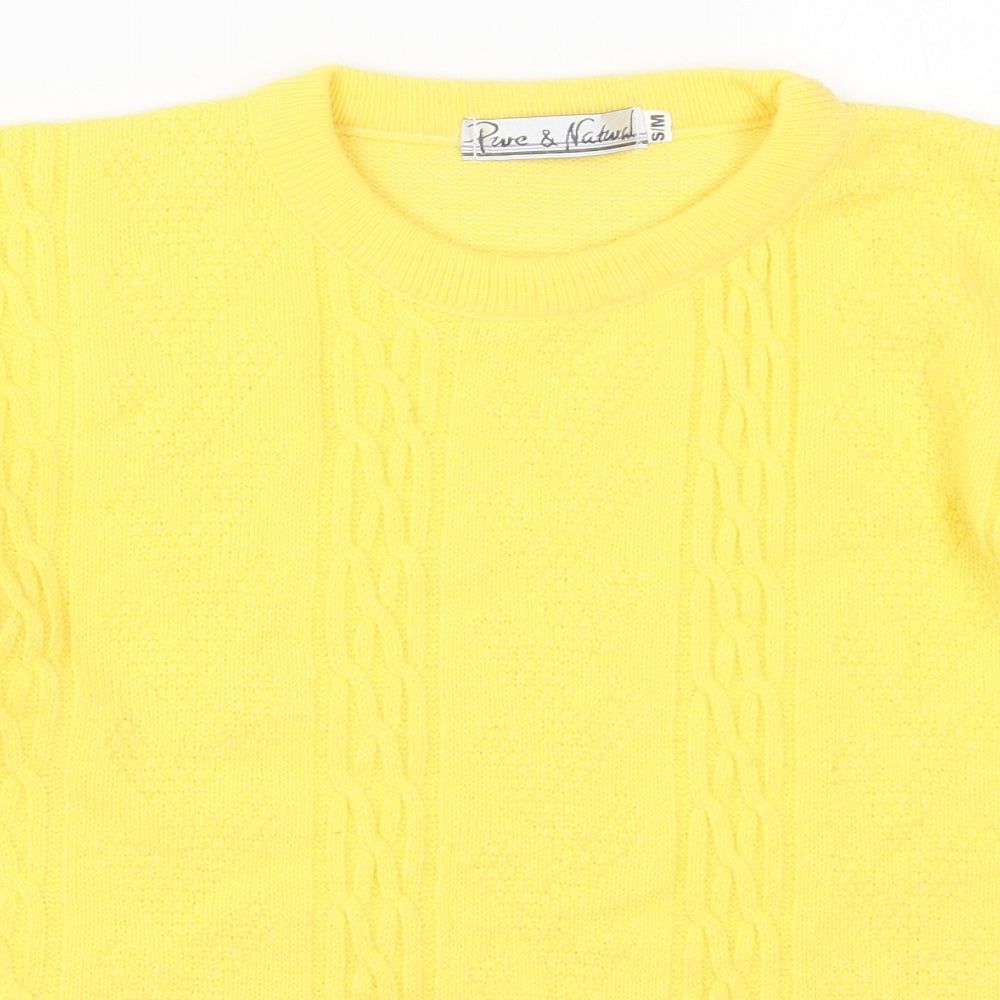 Pure & Natural Womens Yellow Crew Neck  Acrylic Pullover Jumper Size S
