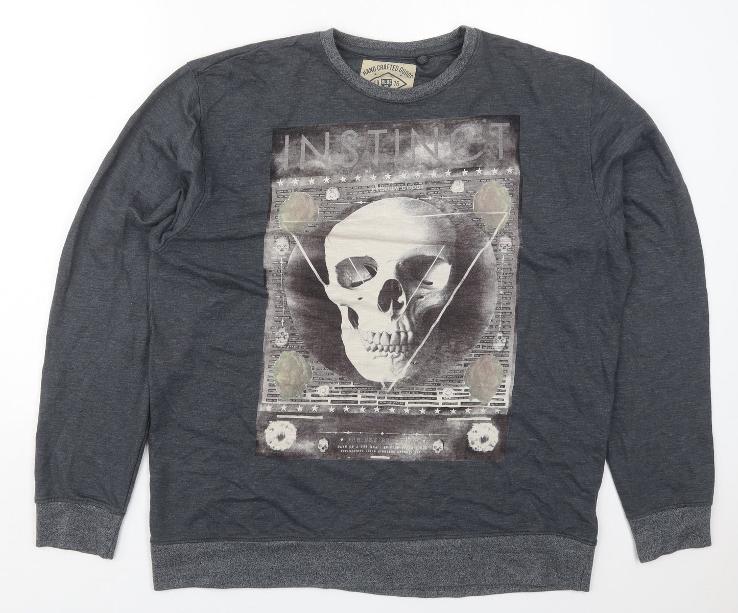 Blue Inc Mens Grey  Cotton Pullover Sweatshirt Size 2XL   - Instinct Skull