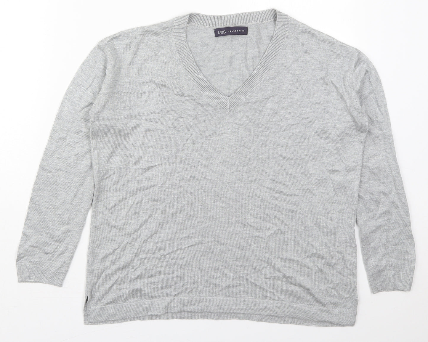 Marks and Spencer Womens Grey V-Neck  Acrylic Pullover Jumper Size S