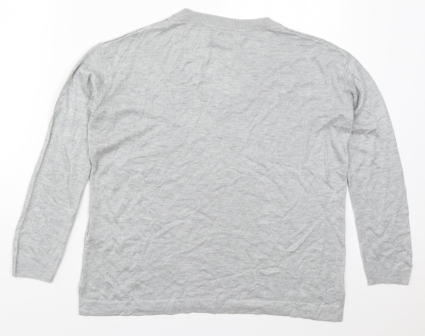 Marks and Spencer Womens Grey V-Neck  Acrylic Pullover Jumper Size S
