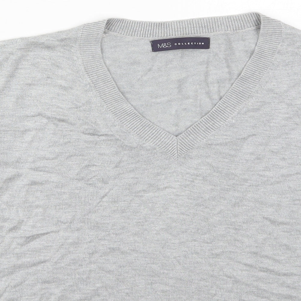 Marks and Spencer Womens Grey V-Neck  Acrylic Pullover Jumper Size S