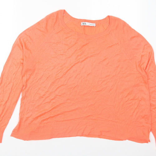Zara Womens Pink Round Neck  Acrylic Pullover Jumper Size M