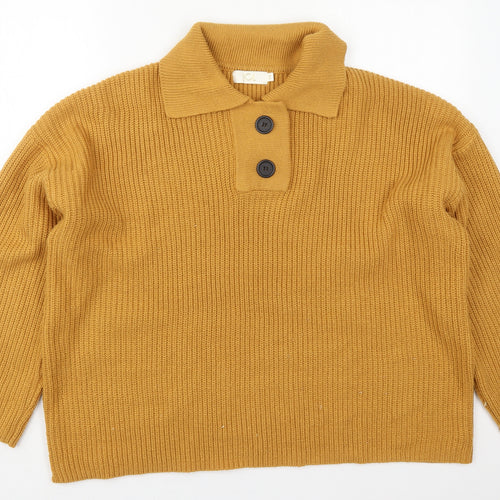JCL Womens Orange Collared  Acrylic Pullover Jumper One Size