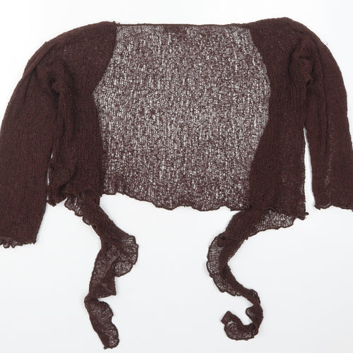 IKat Womens Brown V-Neck  Acrylic Cardigan Jumper One Size