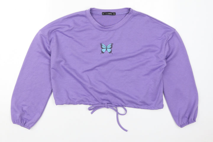 Zaful Womens Purple  Cotton Pullover Sweatshirt Size 8  Pullover - Butterfly